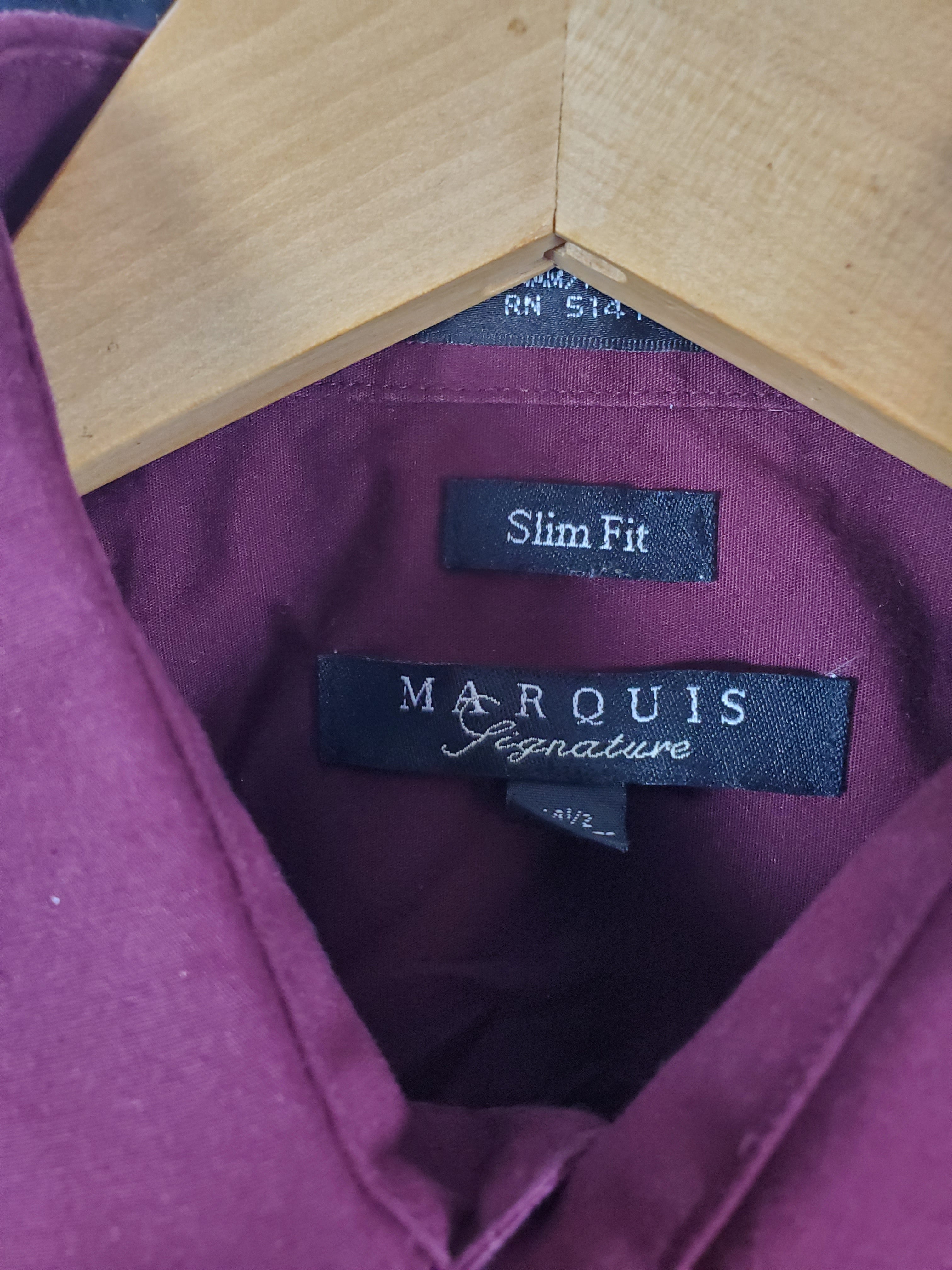 Marquis Signature Men's Burgundy Slim Fit Dress Shirt Size 14.5/32-33