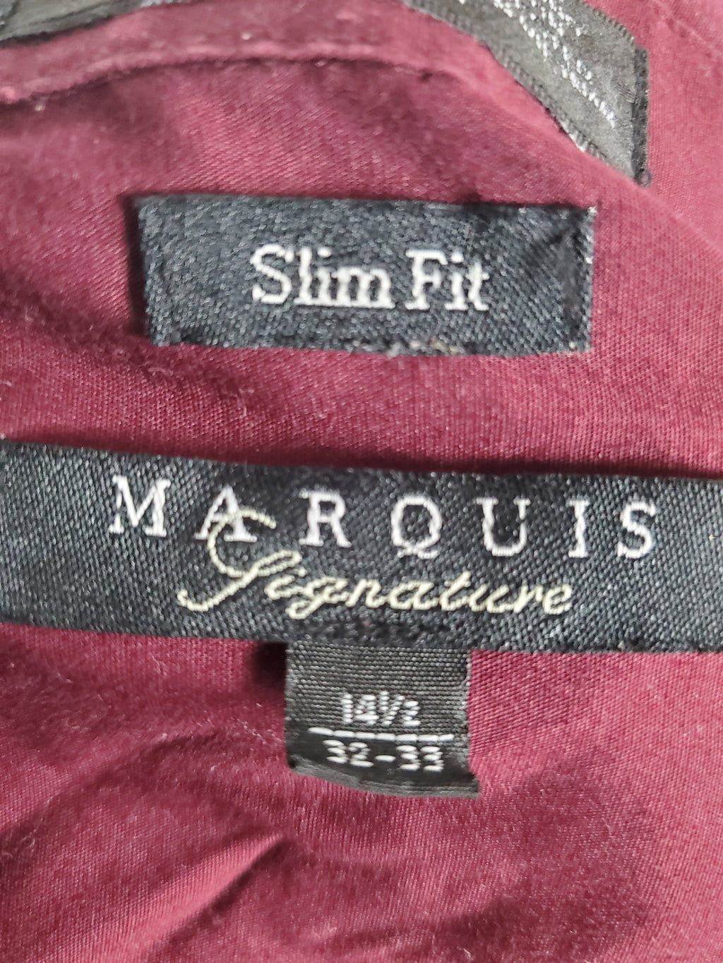 Marquis Signature Men's Burgundy Slim Fit Dress Shirt Size 14.5/32-33