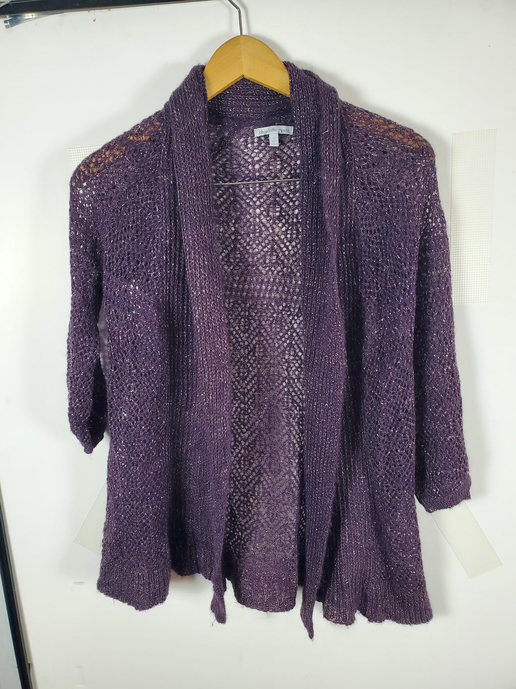 Charlotte Russe Purple w/gold flake Open Knit Cardigan Sweater - Size S