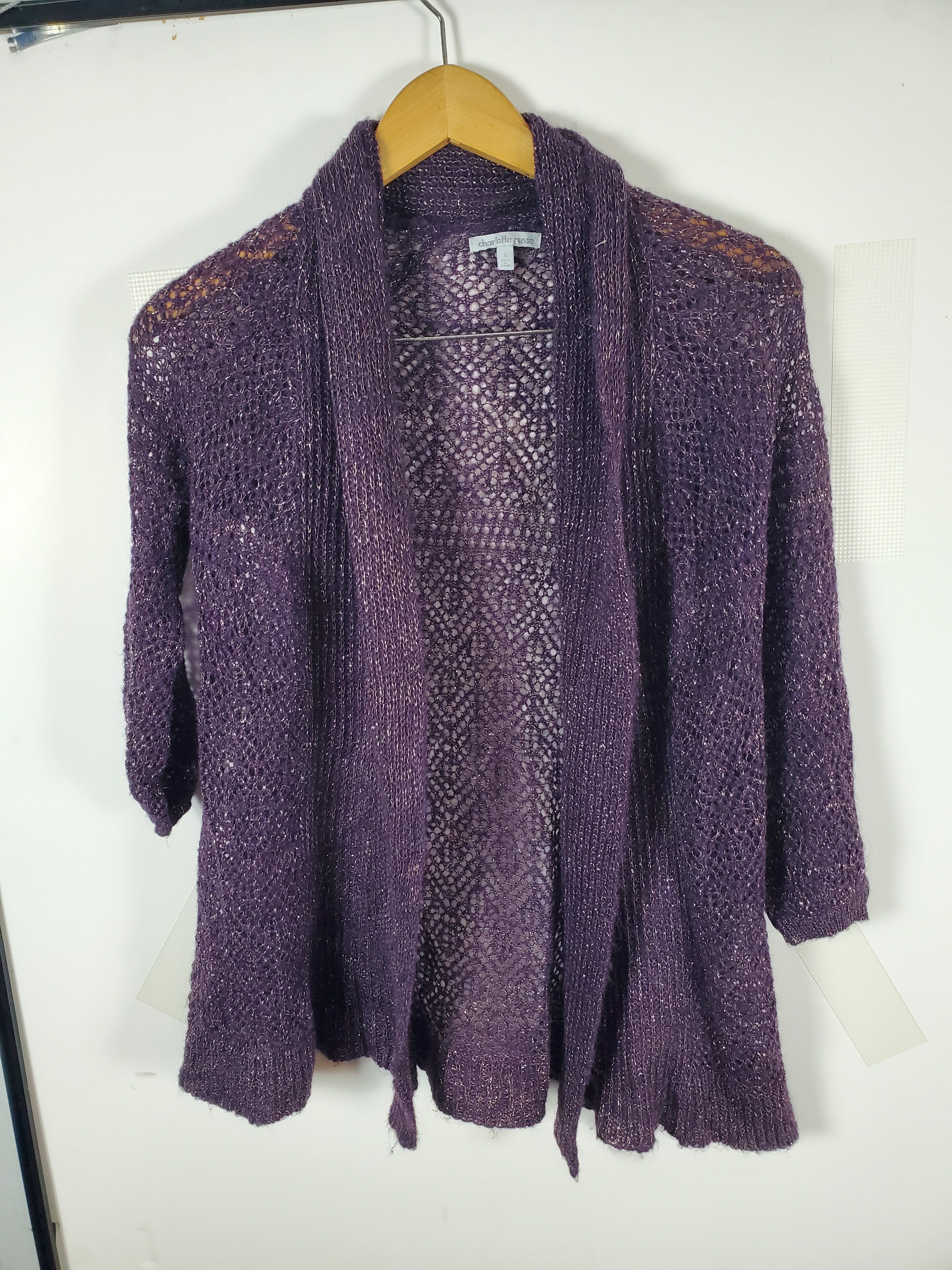 Charlotte Russe Purple w/gold flake Open Knit Cardigan Sweater - Size S