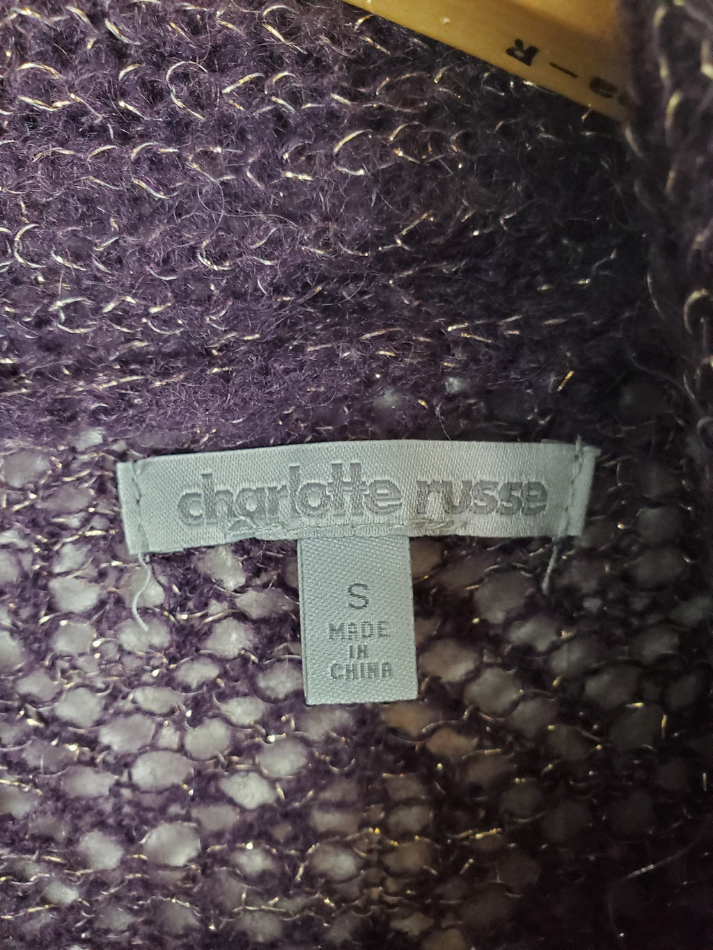 Charlotte Russe Purple w/gold flake Open Knit Cardigan Sweater - Size S