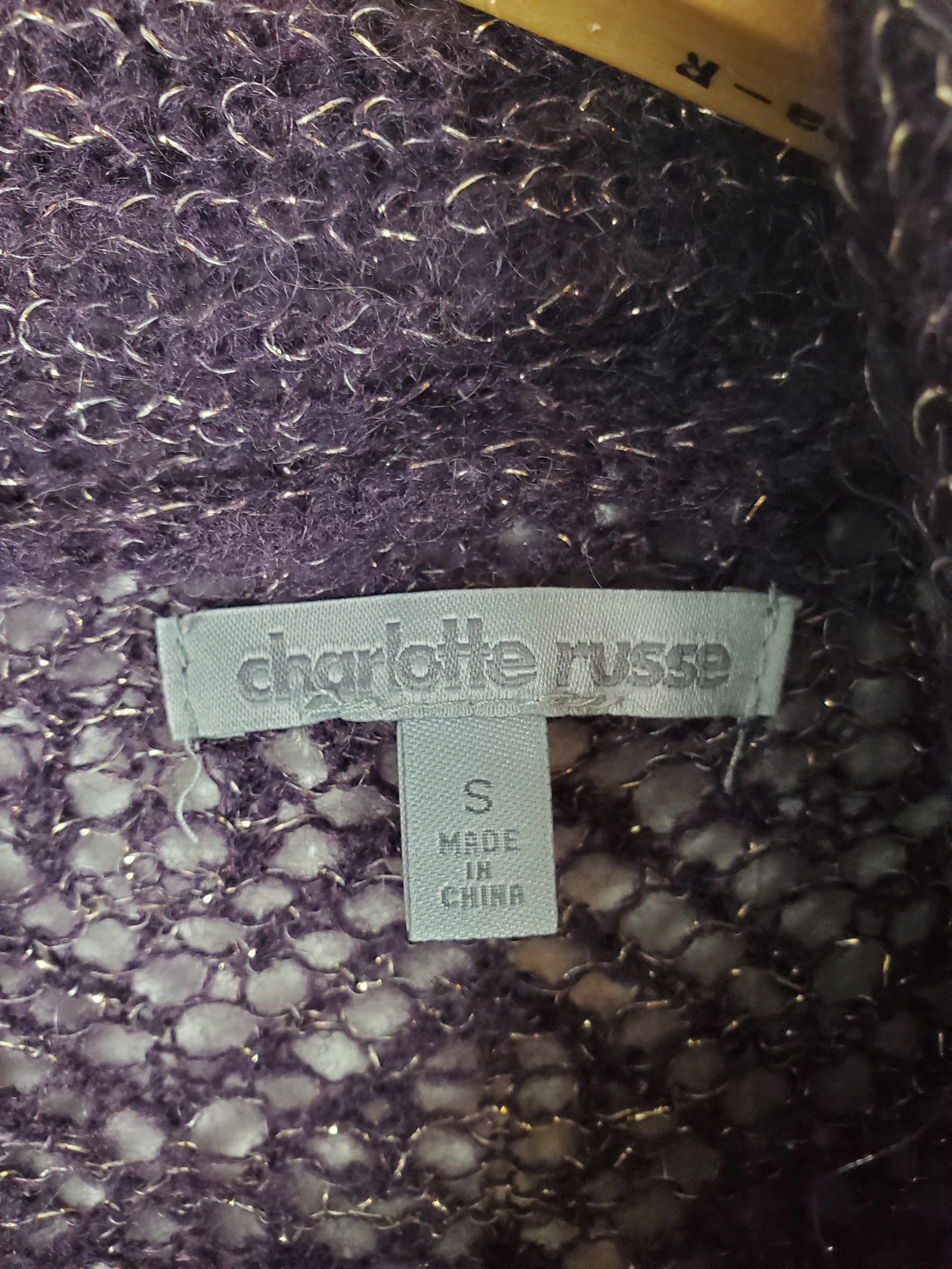Charlotte Russe Purple w/gold flake Open Knit Cardigan Sweater - Size S