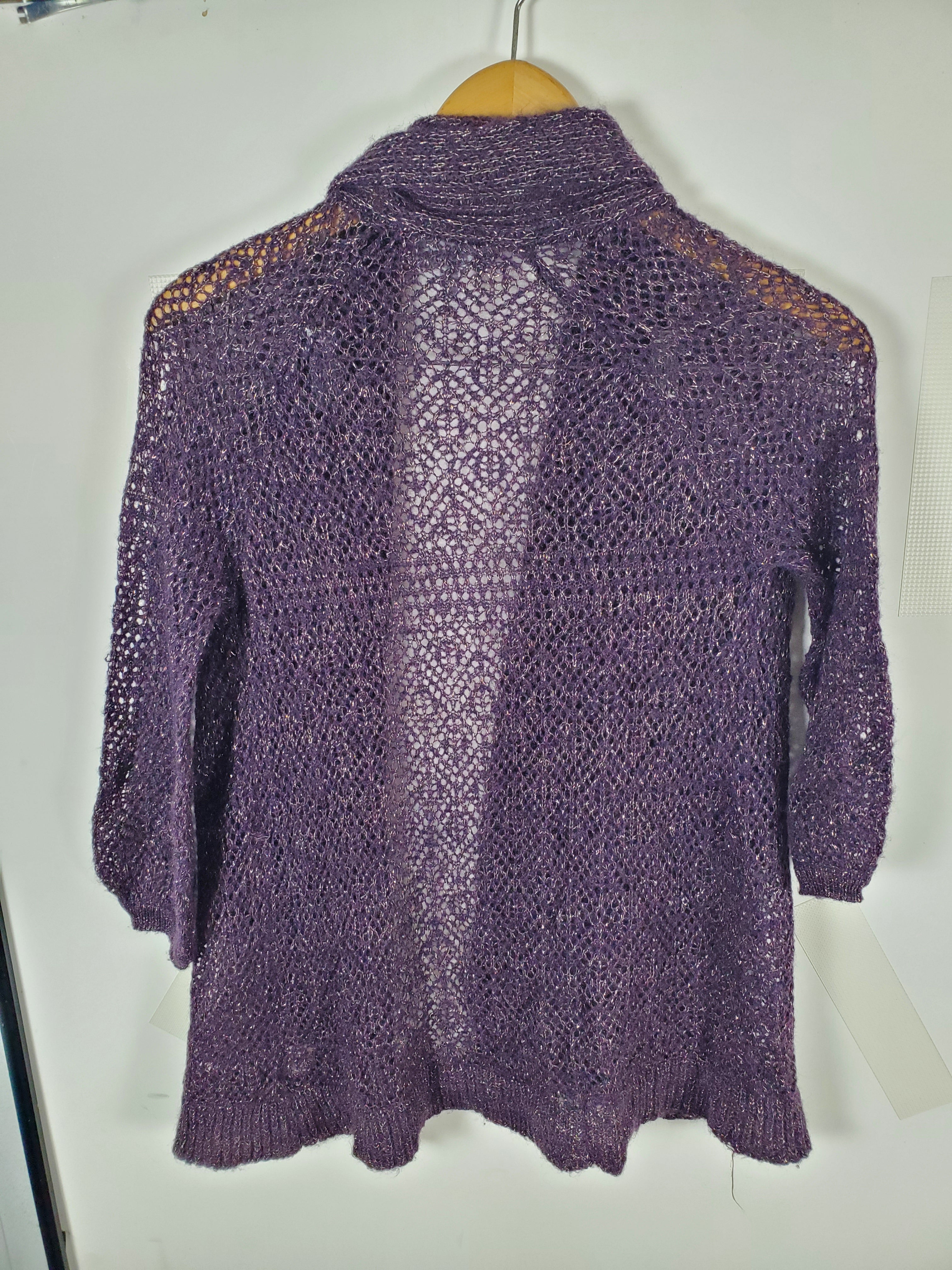 Charlotte Russe Purple w/gold flake Open Knit Cardigan Sweater - Size S