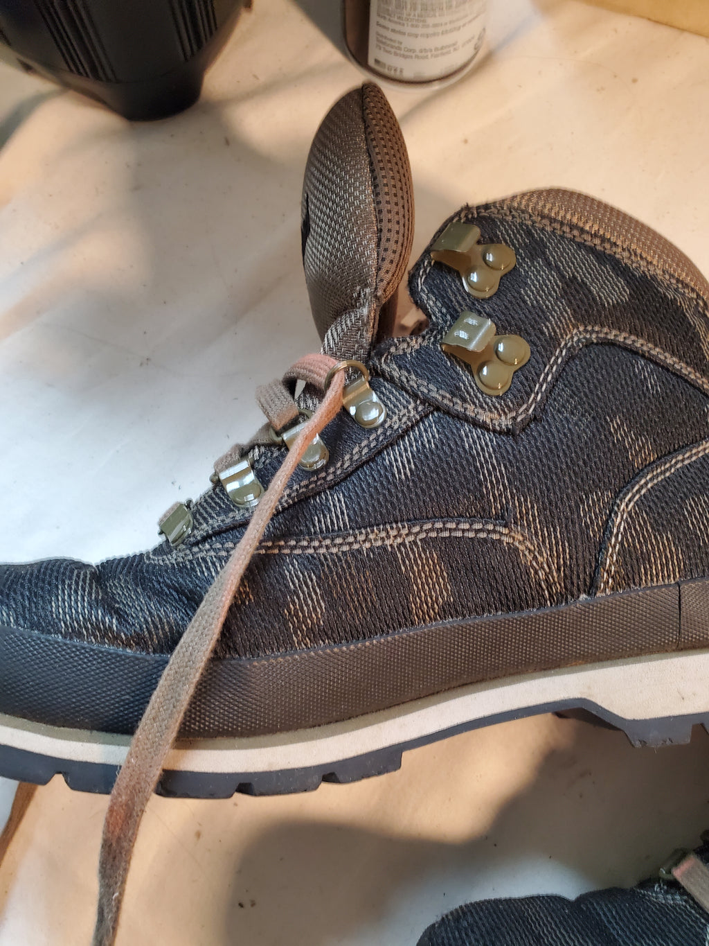 Timberland Denim Boots Size 9.5 Olive Metal Eyelets A2749