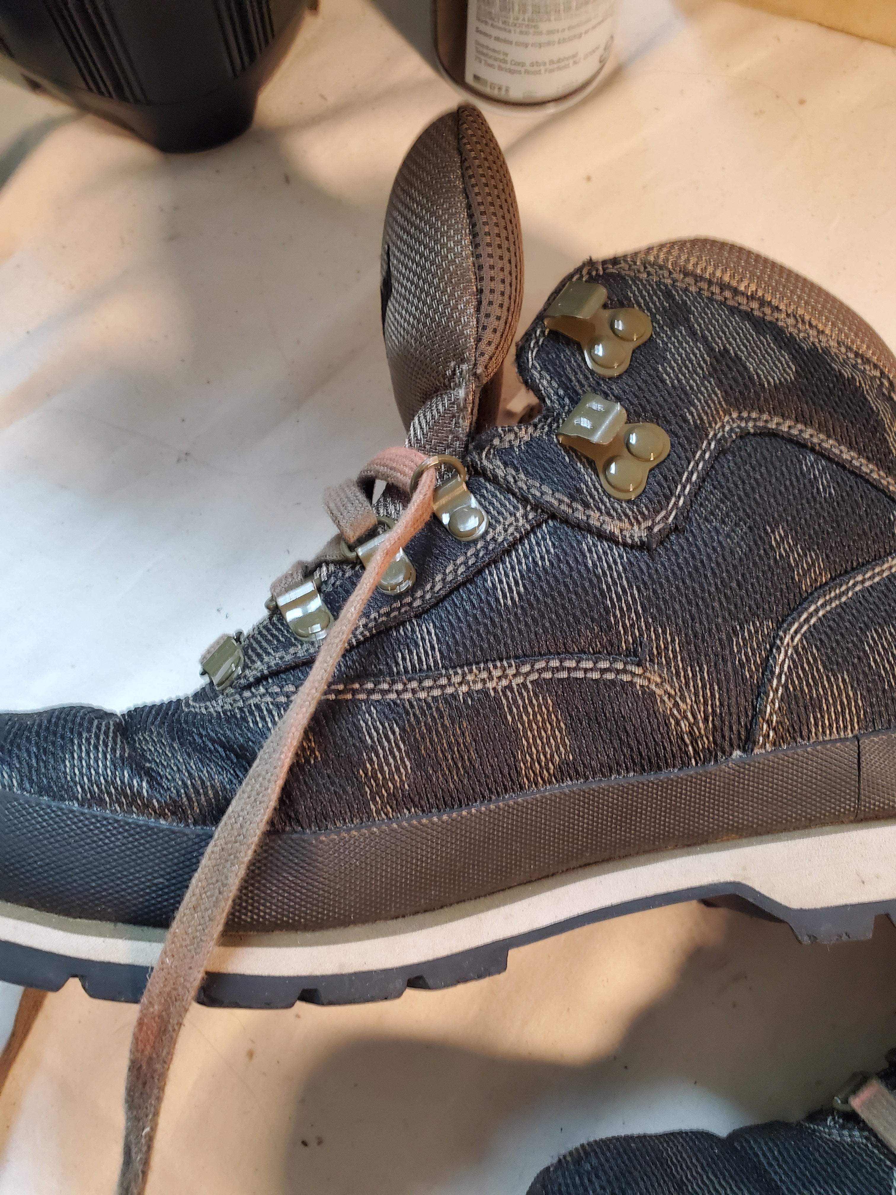 Timberland Denim Boots Size 9.5 Olive Metal Eyelets A2749
