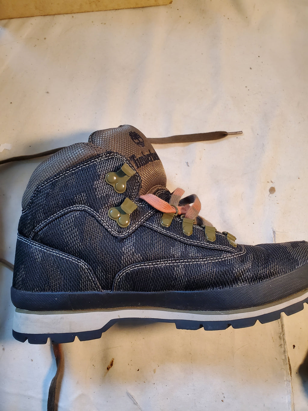 Timberland Denim Boots Size 9.5 Olive Metal Eyelets A2749