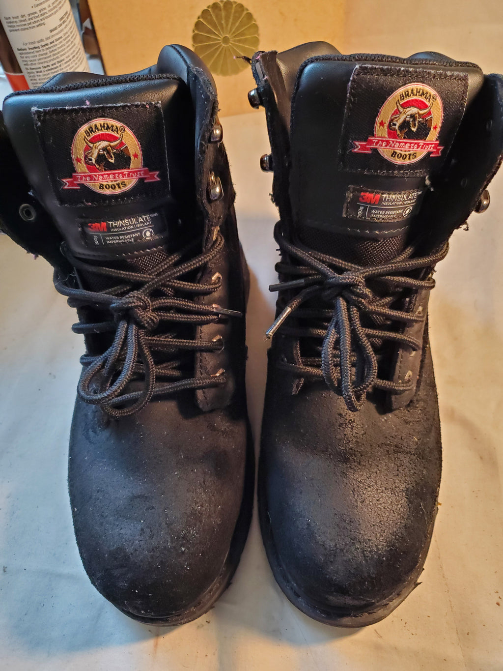 Brahma Steel Toe Black Leather Suede Work Boots Durable Mens size 8.5