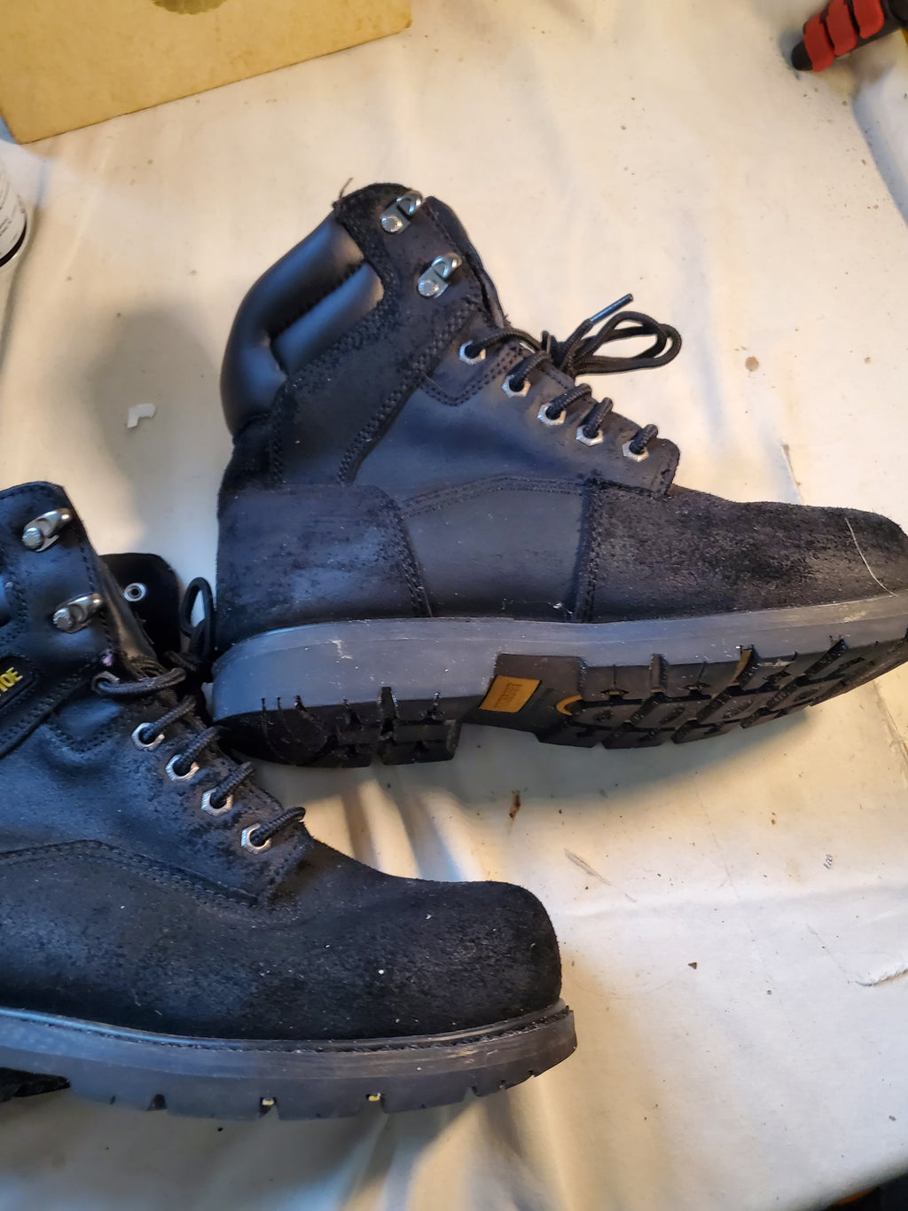 Brahma Steel Toe Black Leather Suede Work Boots Durable Mens size 8.5
